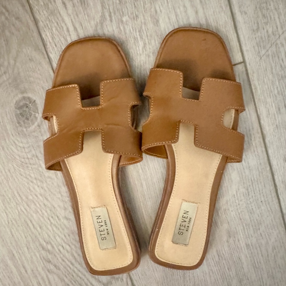 Steven By Steve Madden Tan Leather Sandals H Cutout Design